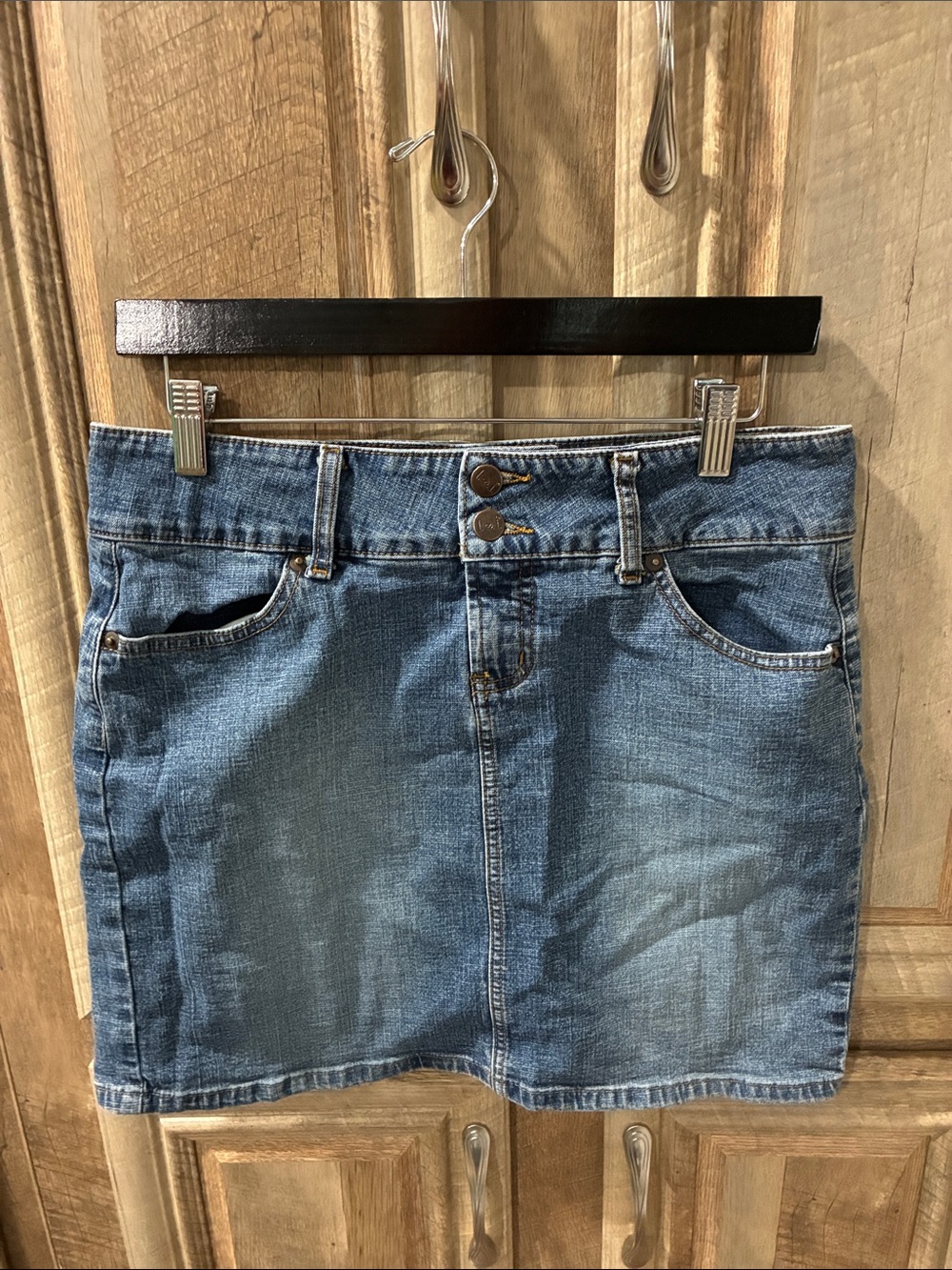 lei Denim Mini Skirt in Light Blue with Double Button Waist